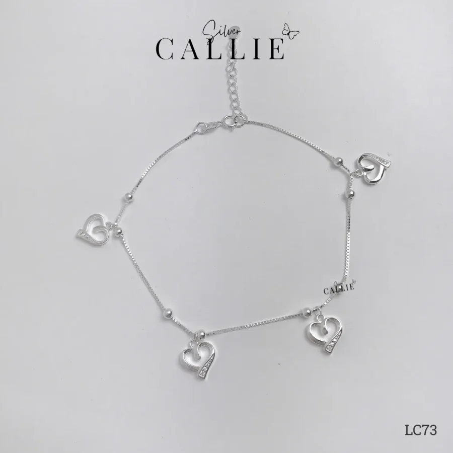 LC73 - Lắc chân bạc Callie Silver trái tim tòn ten