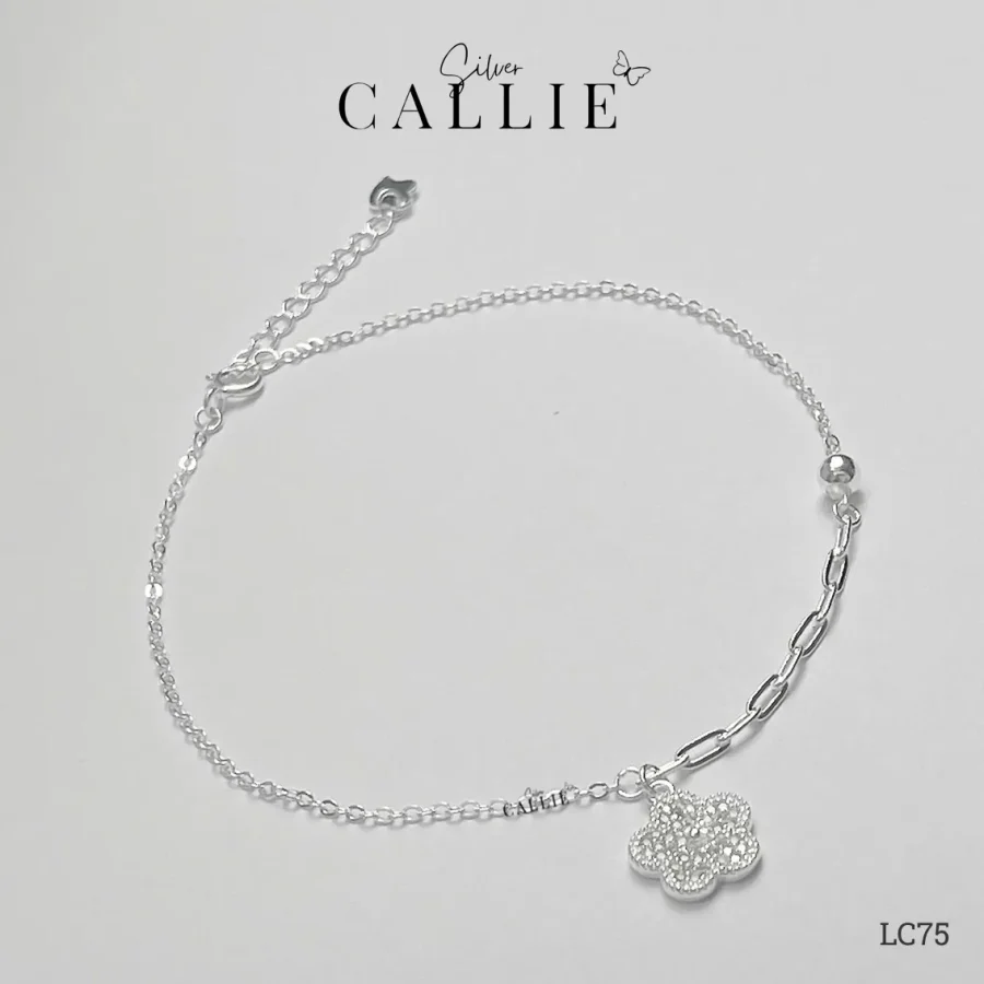 LC75 - Lắc chân bạc Callie Silver bông hoa đính đá