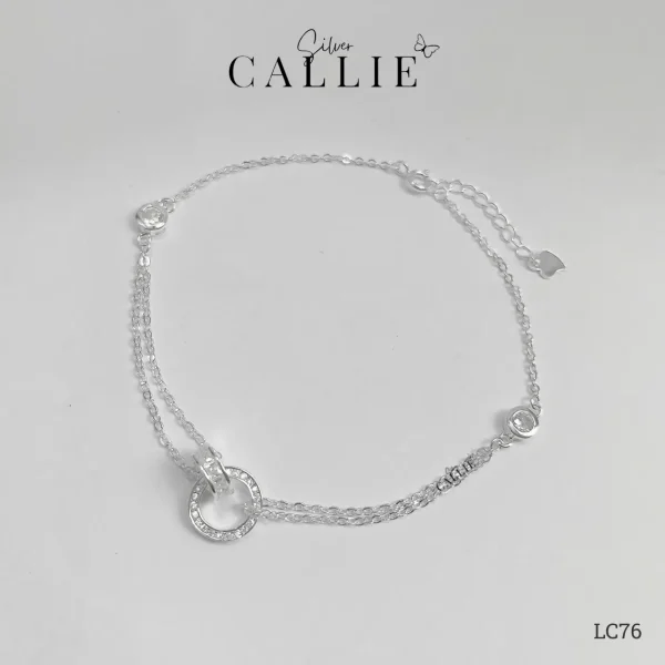 LC76 - Lắc chân bạc Callie Silver 2 vòng tròn lồng nhau đính đá