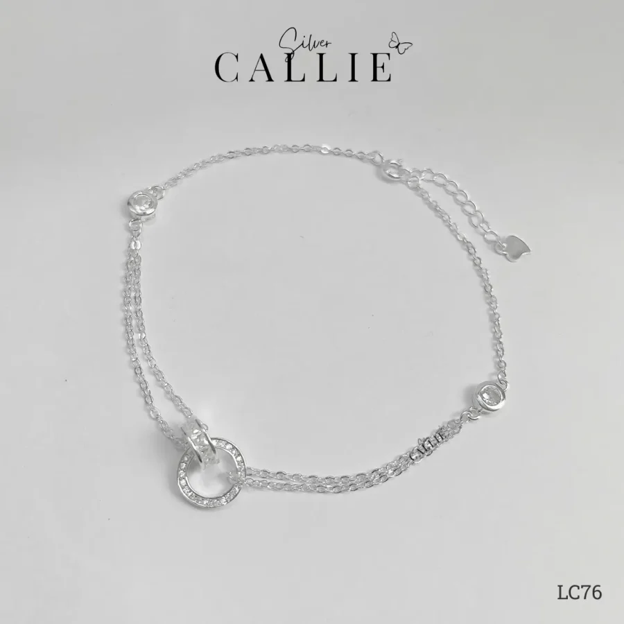 LC76 - Lắc chân bạc Callie Silver 2 vòng tròn lồng nhau đính đá