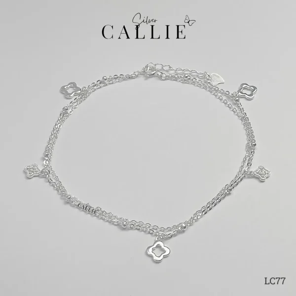 LC77 - Lắc chân bạc Callie Silver dây đôi cỏ 4 lá tòn ten