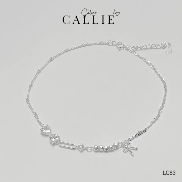 LC83 - Lắc chân bạc Callie Silver nơ đính đá