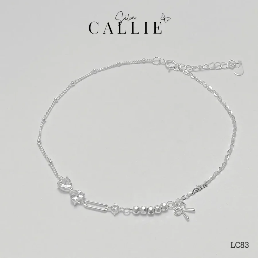LC83 - Lắc chân bạc Callie Silver nơ đính đá