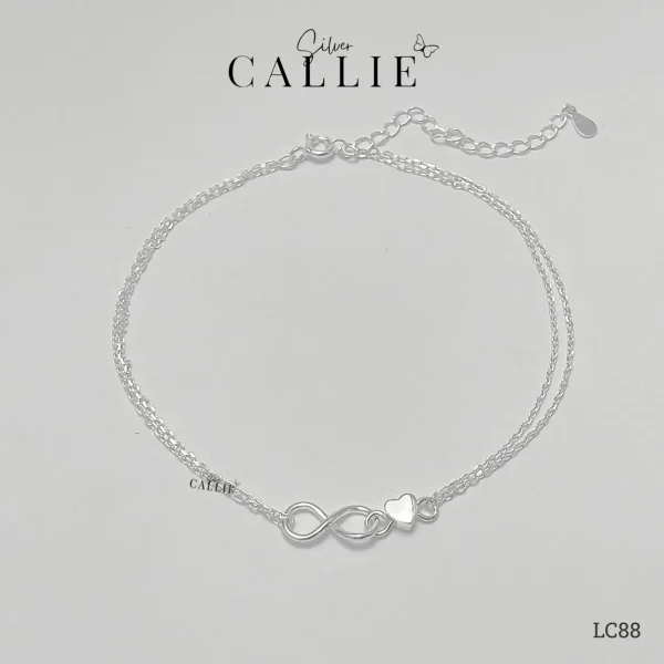 LC88 - Lắc chân bạc Callie Silver mặt vô cực trơn và tim