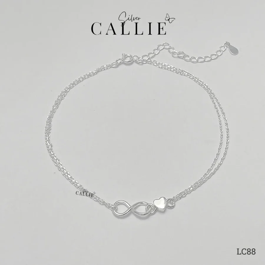 LC88 - Lắc chân bạc Callie Silver mặt vô cực trơn và tim