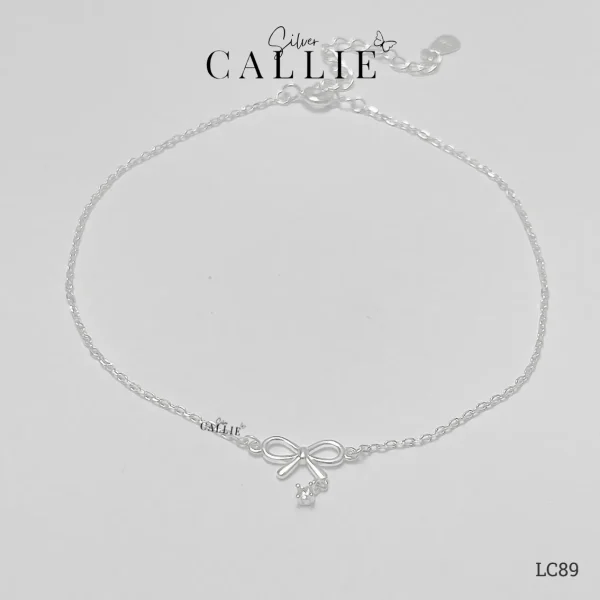 LC89 - Lắc chân bạc Callie Silver nơ trơn đá treo