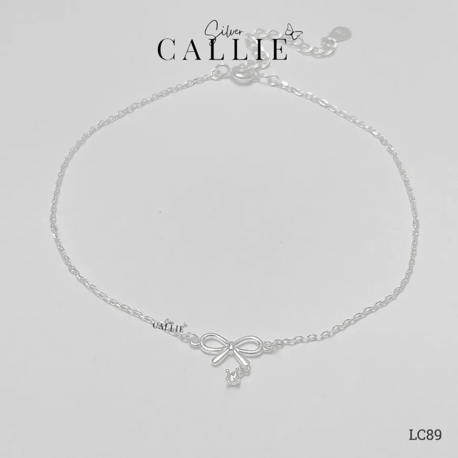 LC89 - Lắc chân bạc Callie Silver nơ trơn đá treo