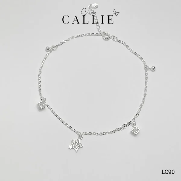 LC90 - Lắc chân Callie Silver charm sao lập phương và bi