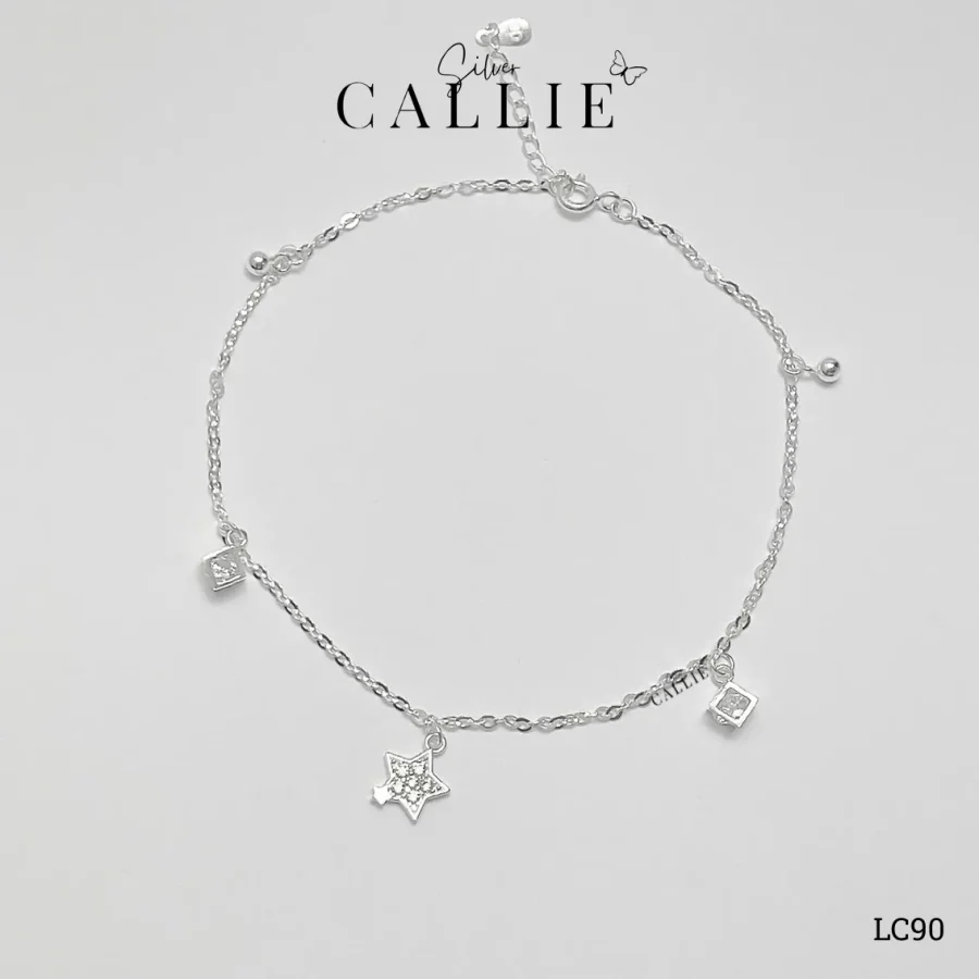LC90 - Lắc chân Callie Silver charm sao lập phương và bi