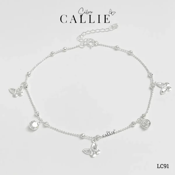 LC91 - Lắc chân bạc Callie Silver charm bướm và đá