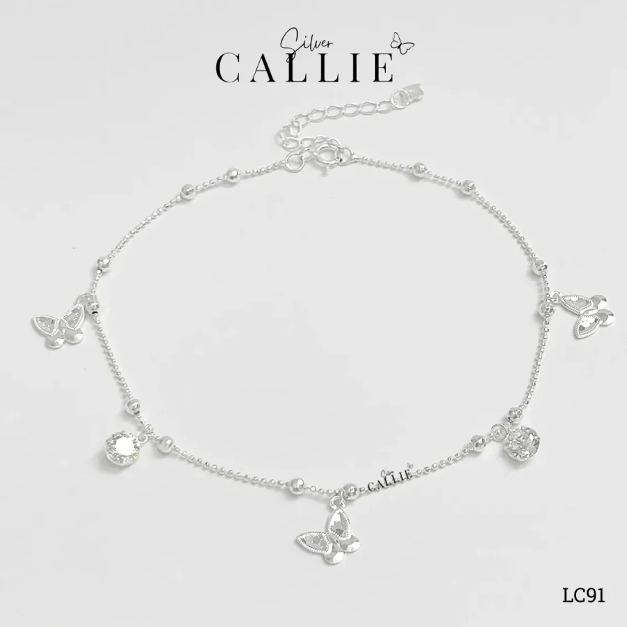 LC91 - Lắc chân bạc Callie Silver charm bướm và đá