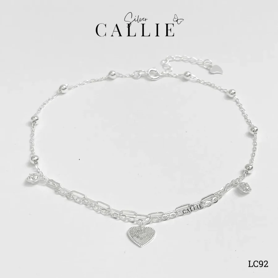 LC92 - Lắc chân bạc Callie Silver charm tim và đá