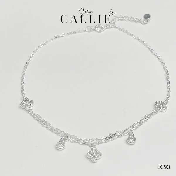 LC93 - Lắc chân bạc Callie Silver charm cỏ 4 lá và bi đá