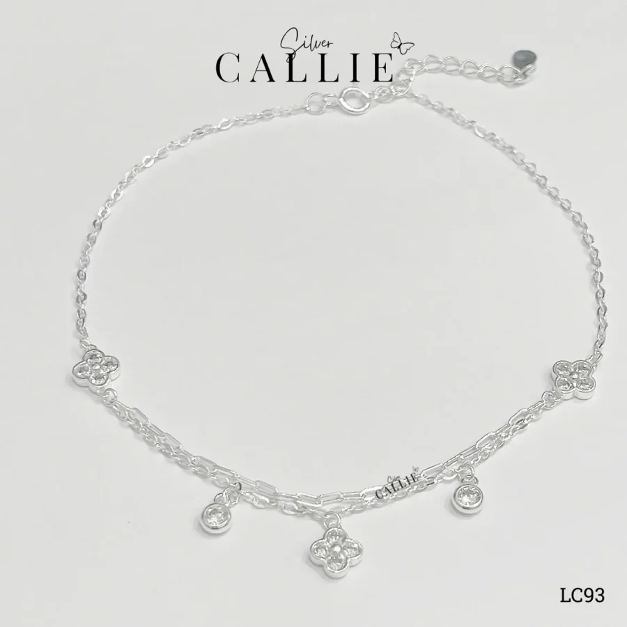 LC93 - Lắc chân bạc Callie Silver charm cỏ 4 lá và bi đá