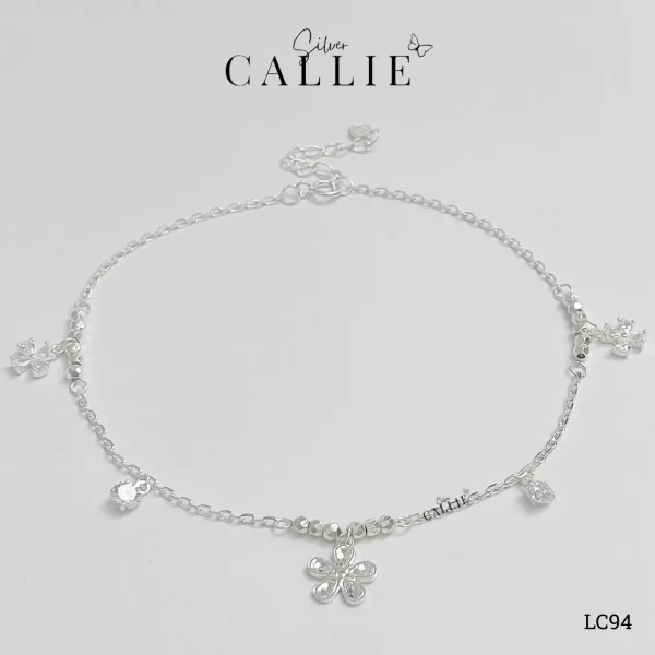 LC94 - Lắc chân bạc Callie Silver charm hoa cỏ 4 lá và đá