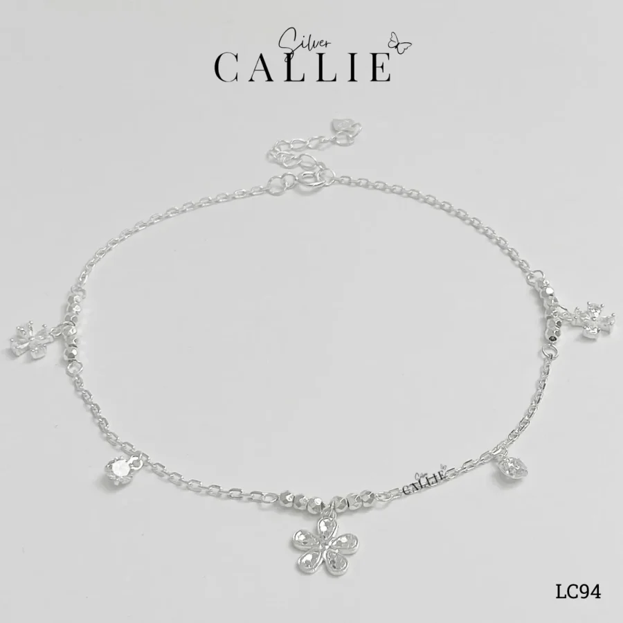 LC94 - Lắc chân bạc Callie Silver charm hoa cỏ 4 lá và đá