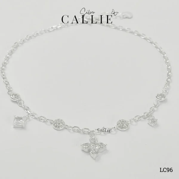 LC96 - Lắc chân bạc Callie Silver Cỏ 4 Lá Kèm Charm Đá
