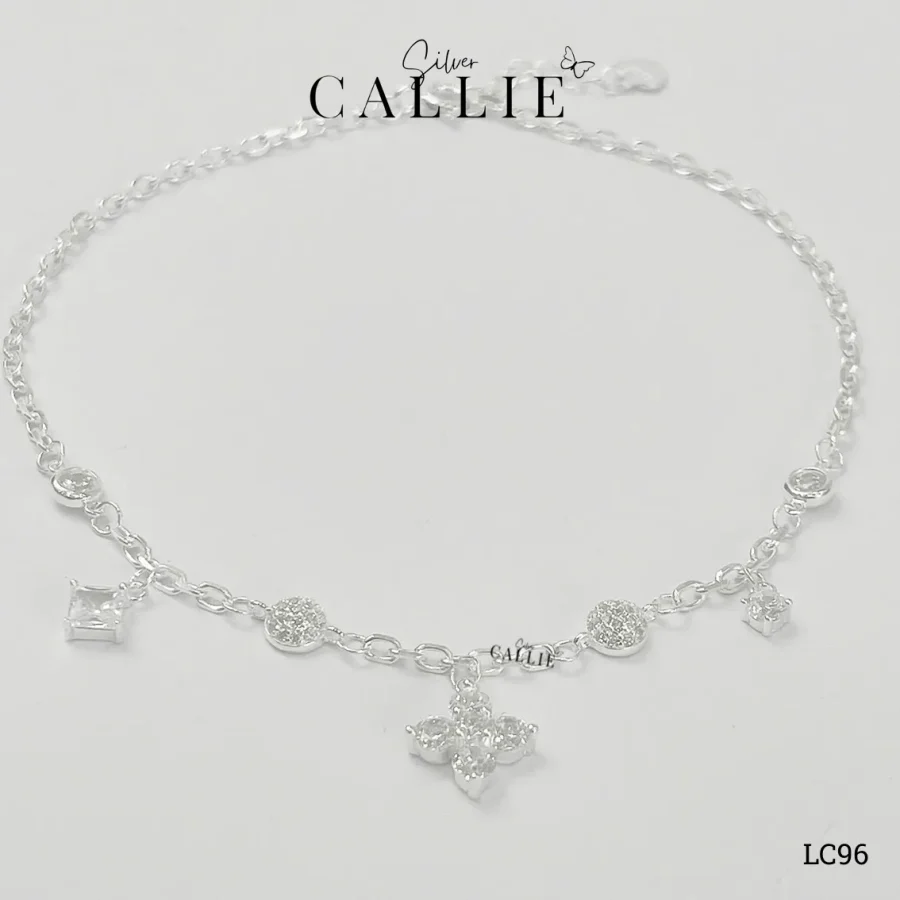 LC96 - Lắc chân bạc Callie Silver Cỏ 4 Lá Kèm Charm Đá