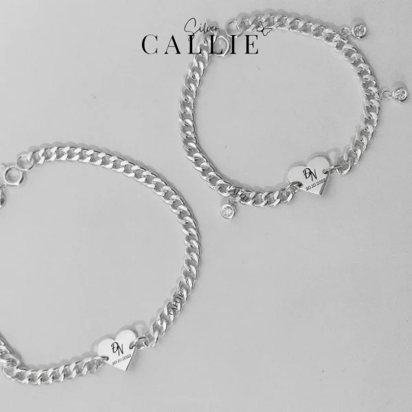 LD02 - Lắc Đôi Bạc Callie Silver Kèm Charm Tim Và Đá Tròn