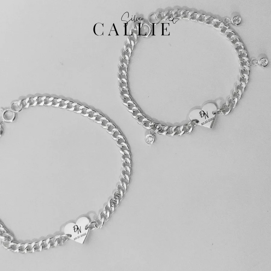 LD02 - Lắc Đôi Bạc Callie Silver Kèm Charm Tim Và Đá Tròn
