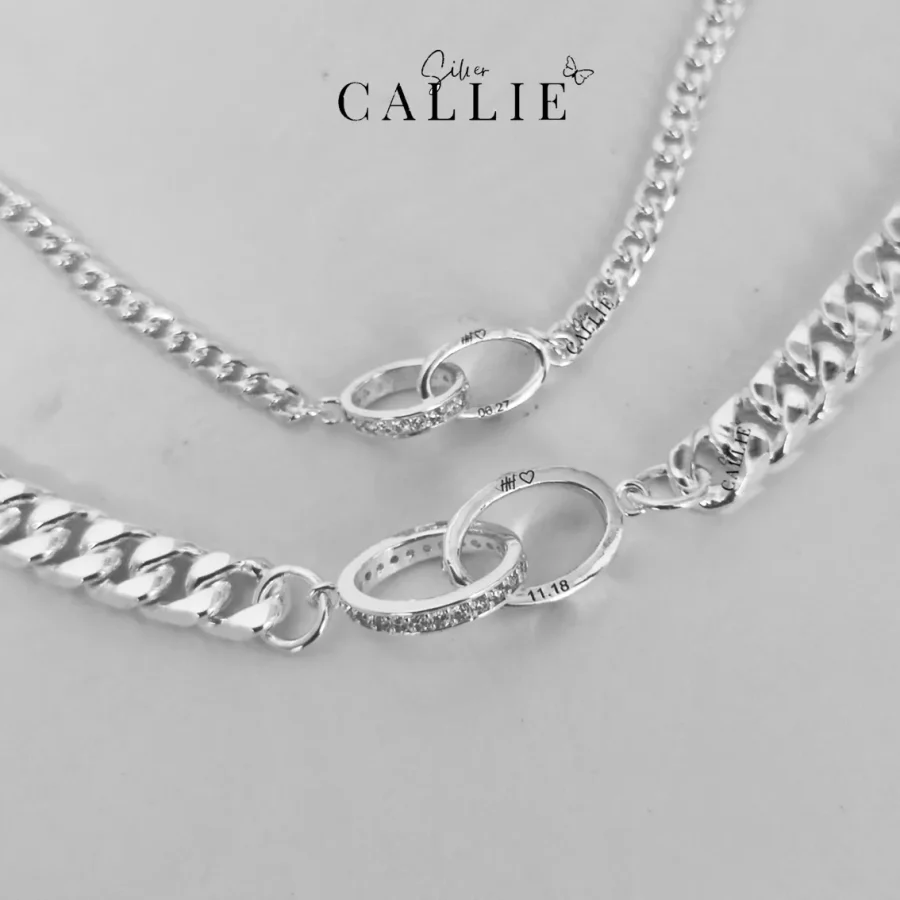 LD37 - LD34: Lắc tay bạc đôi Callie Silver hai vòng tròn lồng nhau