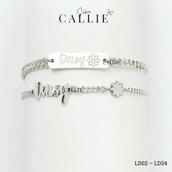 LD02 – LD34: Lắc tay bạc đôi Callie Silver Mẹ Và Bé Kèm Charm Tên Theo Yêu Cầu