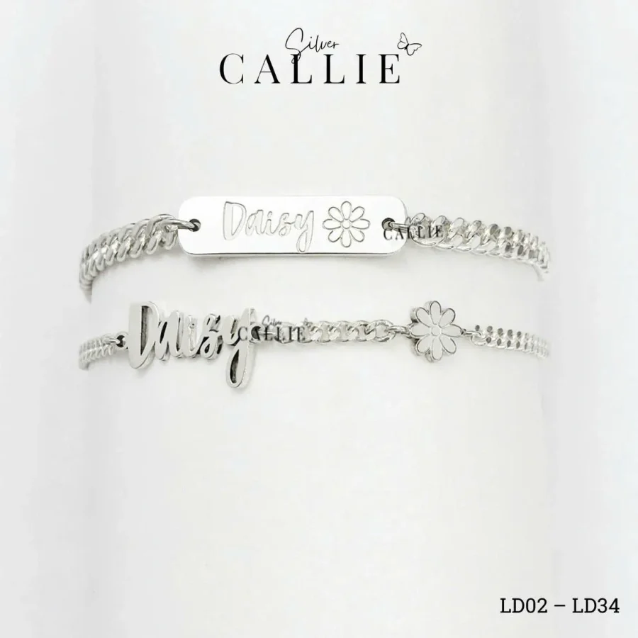 LD02 – LD34: Lắc tay bạc đôi Callie Silver Mẹ Và Bé Kèm Charm Tên Theo Yêu Cầu