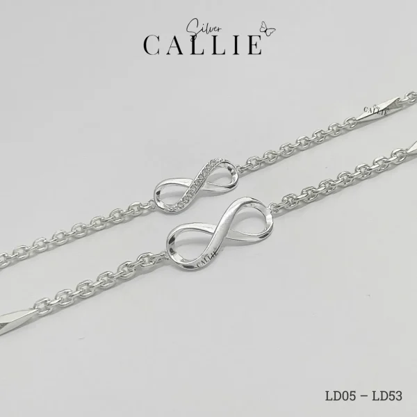 LD05 - LD53: Lắc Bạc Đôi Callie Silver Vô Cực Dây Có Thanh Bạc