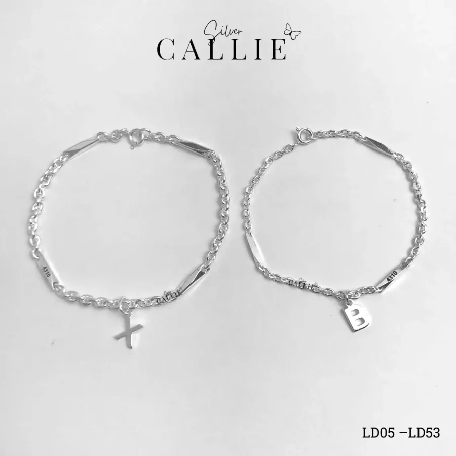 LD05 – LD53: Lắc Đôi Bạc Callie Silver Kèm Charm Chữ Cái