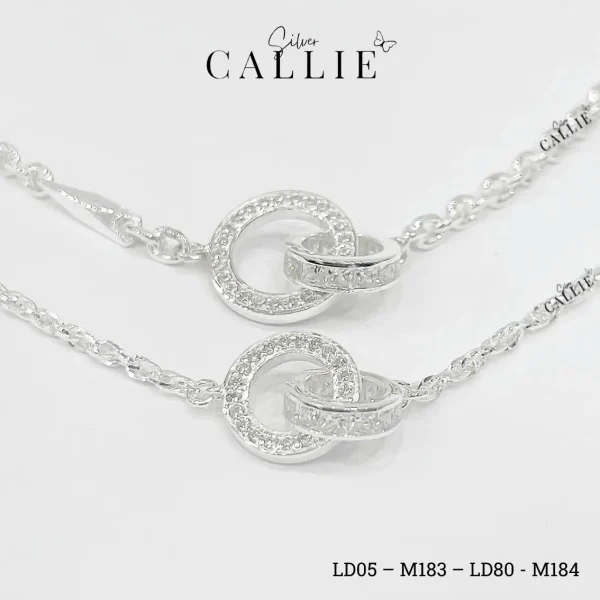 LD05 - LD80: Lắc Tay Bạc Đôi Callie Silver 2 Vòng Lồng Nhau Đính Đá