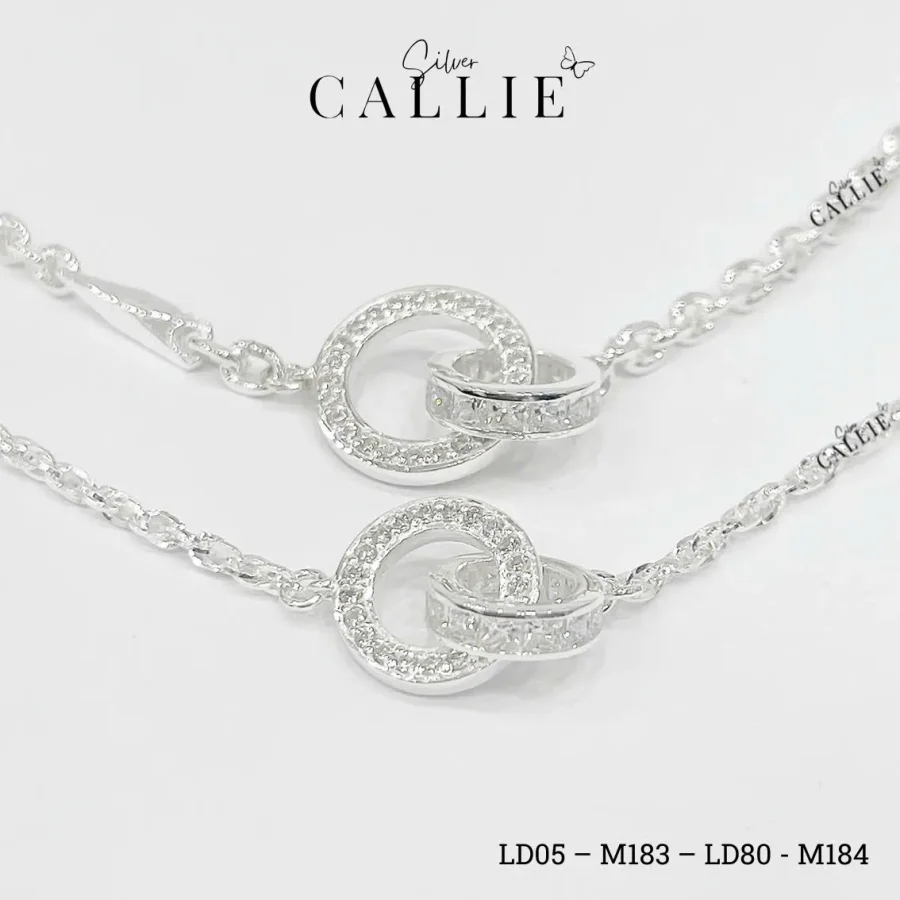 LD05 - LD80: Lắc Tay Bạc Đôi Callie Silver 2 Vòng Lồng Nhau Đính Đá