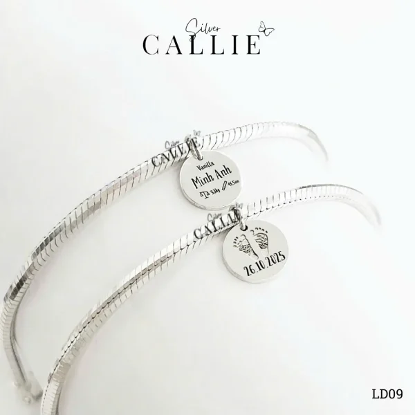 LD09 - Lắc tay bạc Callie Silver dây mì dấu ấn của bé
