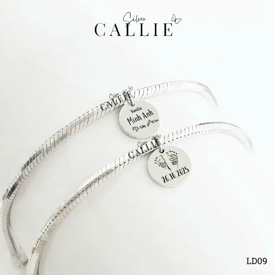 LD09 - Lắc tay bạc Callie Silver dây mì dấu ấn của bé