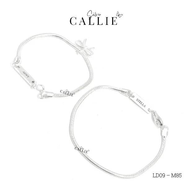 LD09 - M85: Lắc tay đôi thiết kế Callie Silver bảng tên và nơ