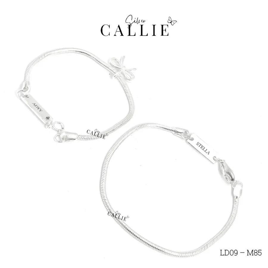 LD09 - M85: Lắc tay đôi thiết kế Callie Silver bảng tên và nơ