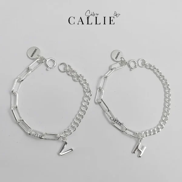 LD11 - Lắc Tay Bạc Đôi Callie Silver Chữ Cái Dày Và Charm Khắc