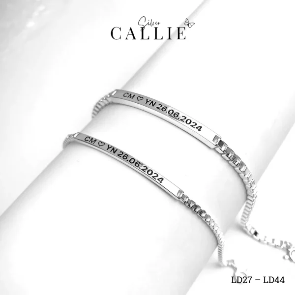LD27 - LD44: Lắc tay đôi Callie Silver dạng hộp mặt khối chữ nhật