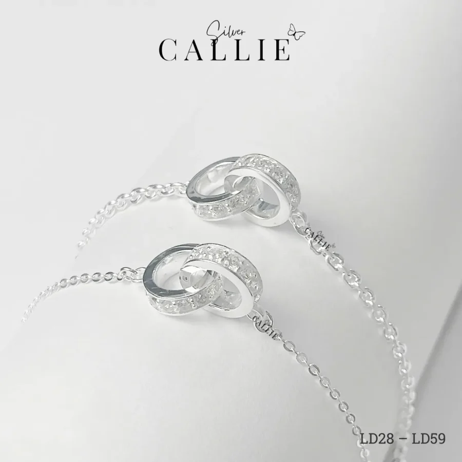 LD28 - LD59: Lắc tay đôi thiết kế Callie Silver 2 vòng đính đá