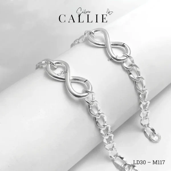 LD30 - M117: Lắc Tay Bạc Đôi Callie Silver Vô Cực Trơn Dạng Lật