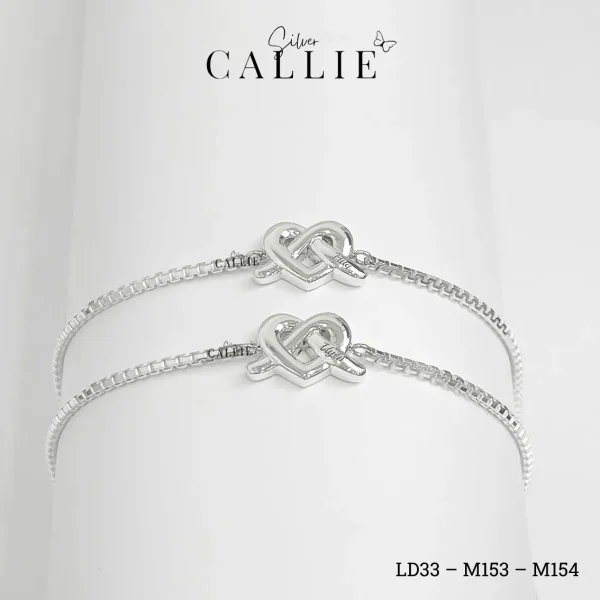 LD33 - M153 - M154: Lắc tay bạc đôi Callie Silver trái tim vô cực