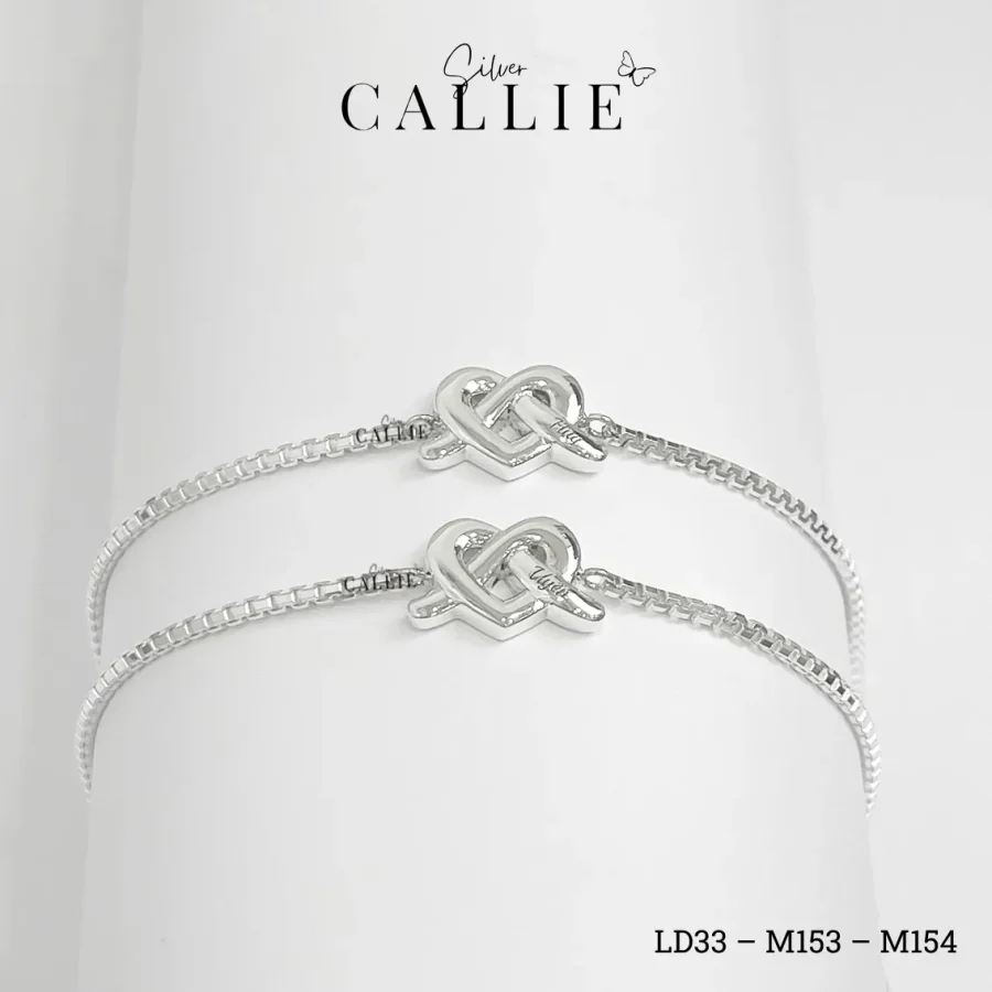 LD33 - M153 - M154: Lắc tay bạc đôi Callie Silver trái tim vô cực