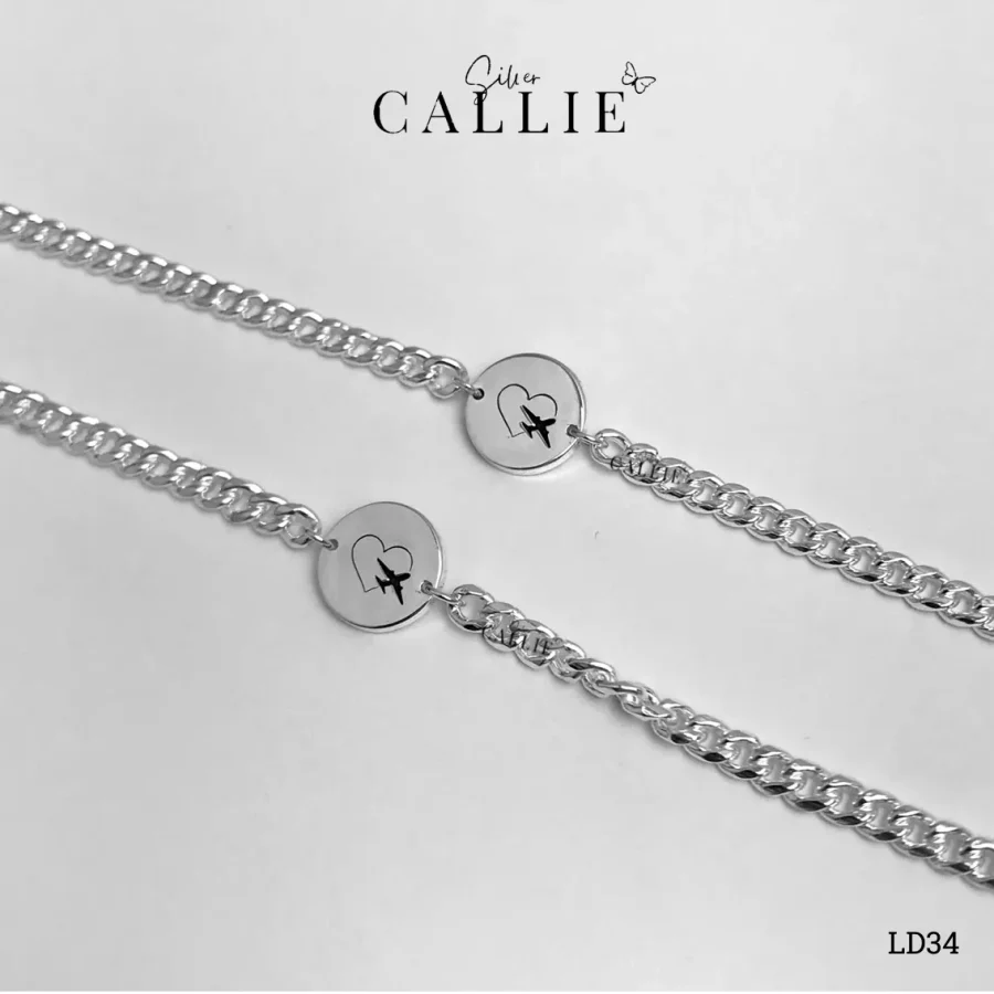 LD34 - Lắc tay đôi Callie Silver mặt tròn