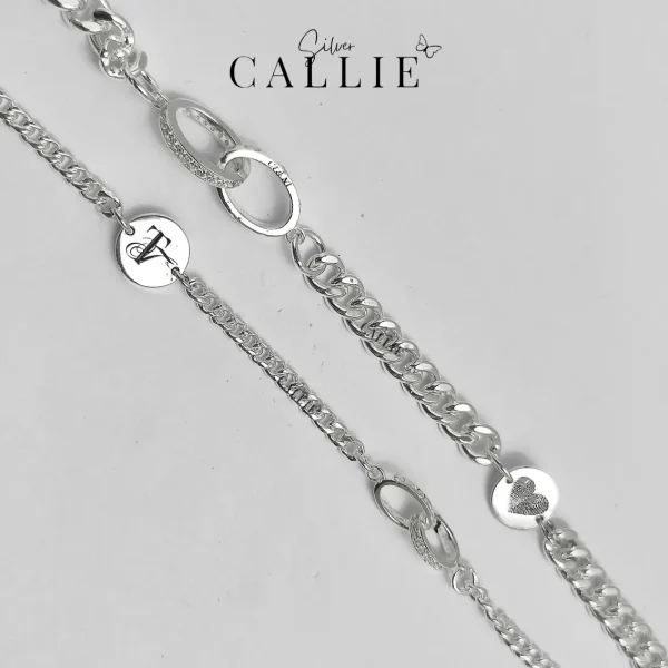 LD36 - LD34: Lắc Tay Đôi Thiết Kế Callie Silver Kèm Charm Khắc