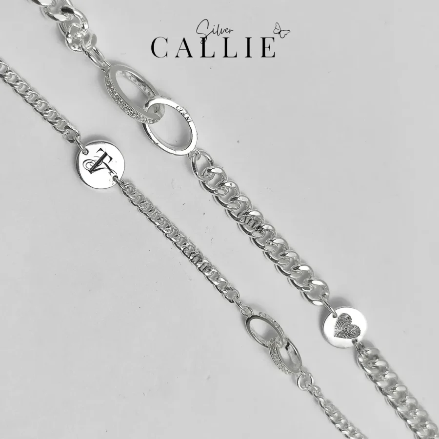 LD36 - LD34: Lắc Tay Đôi Thiết Kế Callie Silver Kèm Charm Khắc