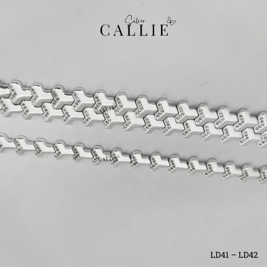 LD41 - LD42: Lắc Đôi Bạc Thiết Kế Callie Silver Hình Khối Tam Giác Đính Đá