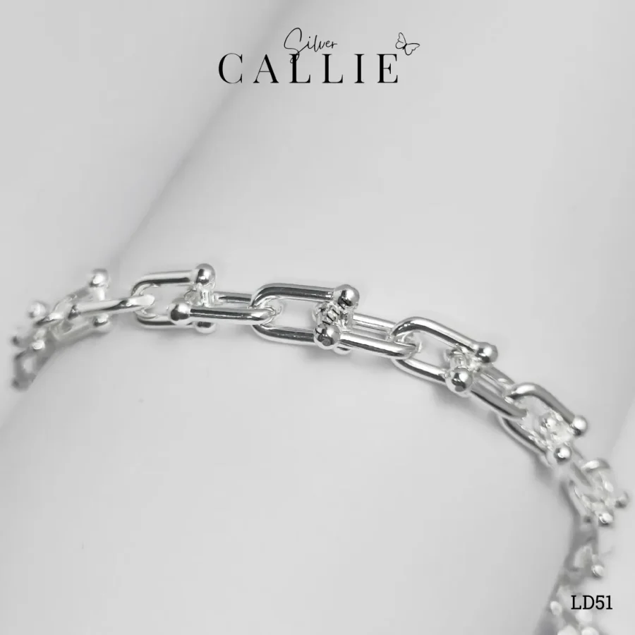 LD51 - Lắc đôi bạc Callie Silver móc xích chữ U lớn