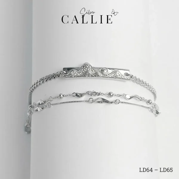 LD64 - LD65: Lắc Tay Đôi Callie Silver Gợn Sóng Và Mặt