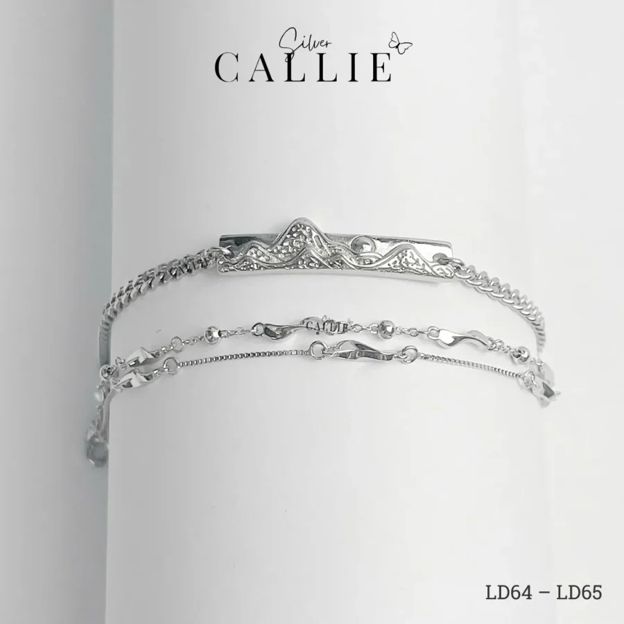 LD64 - LD65: Lắc Tay Đôi Callie Silver Gợn Sóng Và Mặt