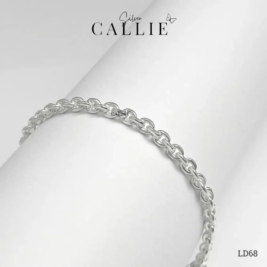 LD68 - Lắc tay đôi Callie Silver dạng dây móc oval dày 4li4