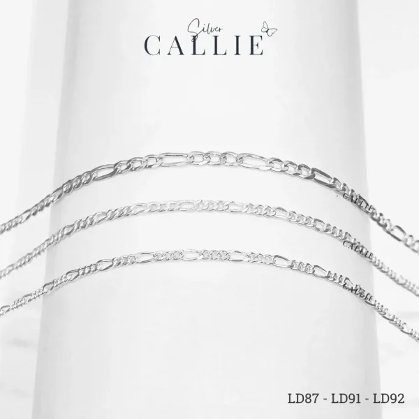 Lắc đôi bạc vĩnh cữu Callie Silver khoen lật ngắn dài đan xen (cm)
